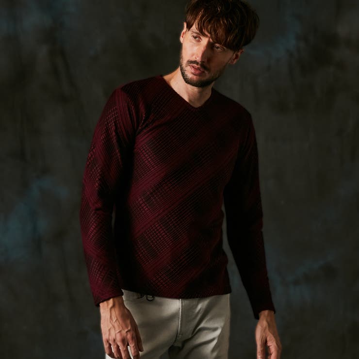 07ボルドー | ブリスターチェックJQＶネックプルオーバー | NICOLE