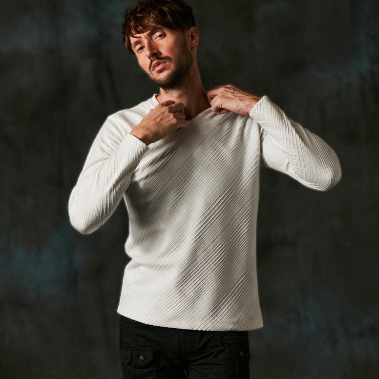 09ホワイト | ブリスターチェックJQＶネックプルオーバー | NICOLE