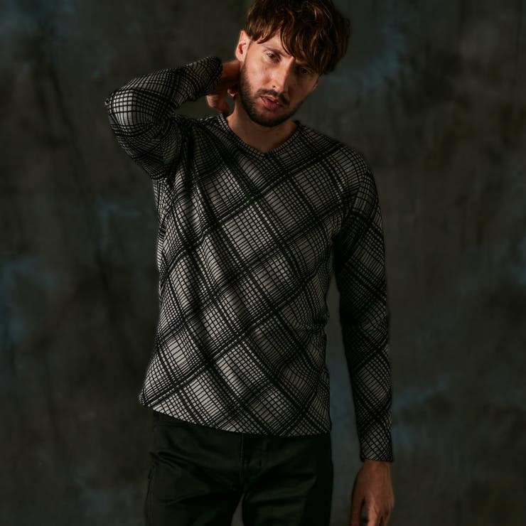 49ブラック | ブリスターチェックJQＶネックプルオーバー | NICOLE