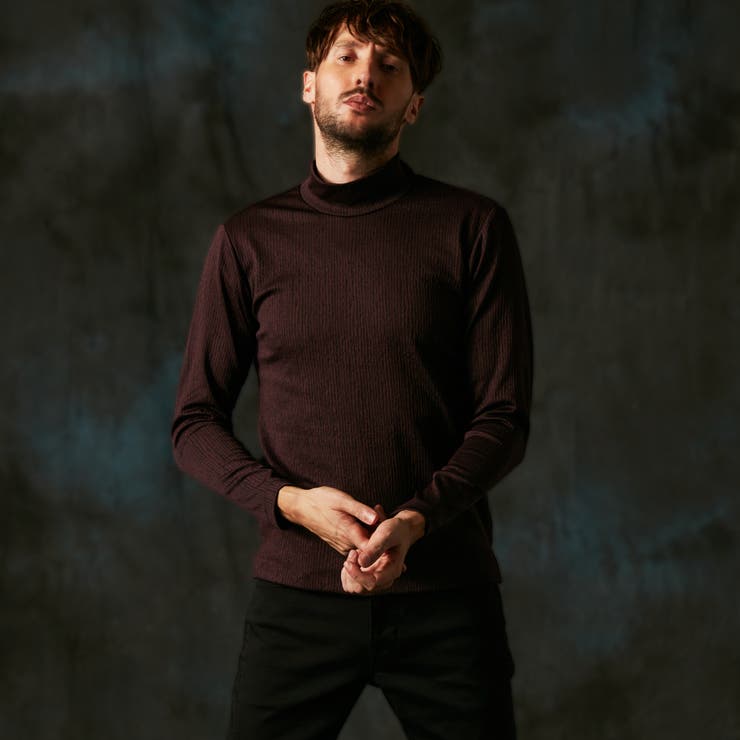 07ボルドー | ブリスターストライプJQモックネックプルオーバー | NICOLE