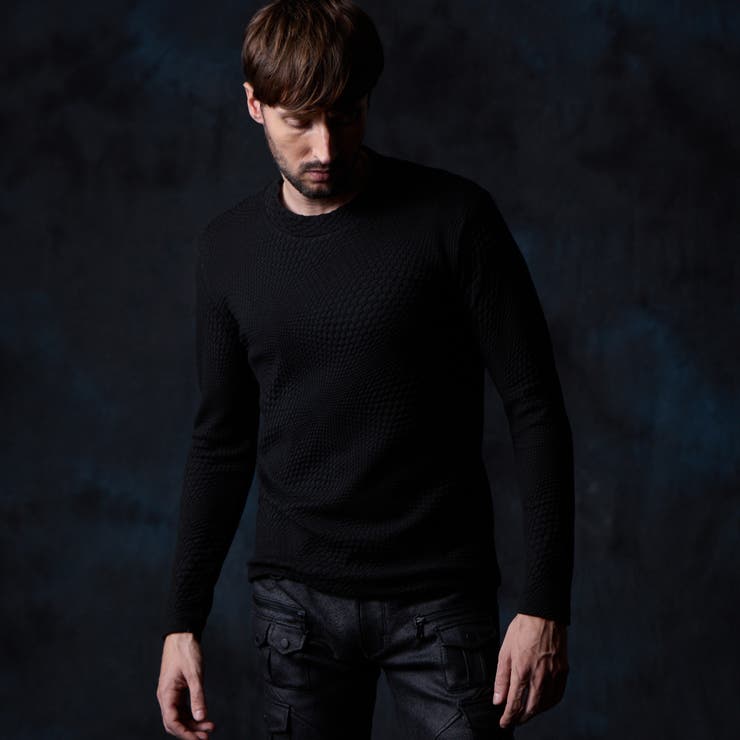 49ブラック | バイヤスジオメトリックモックネックプルオーバー | NICOLE