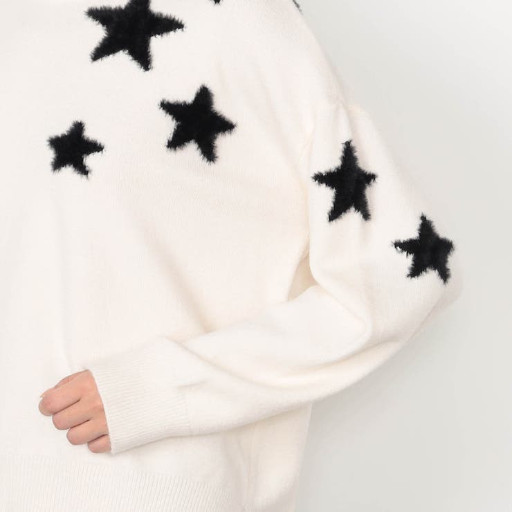 スターシャギーニット 星柄 4568-6012 waldo BY NICOLE 白黒 STAR KNIT 暖かい 軽い かわいい 冬 プレゼントに最適ワルドニコル NICOLE スターシャギーニット 星柄 4568-6012 waldo BY NICOLE