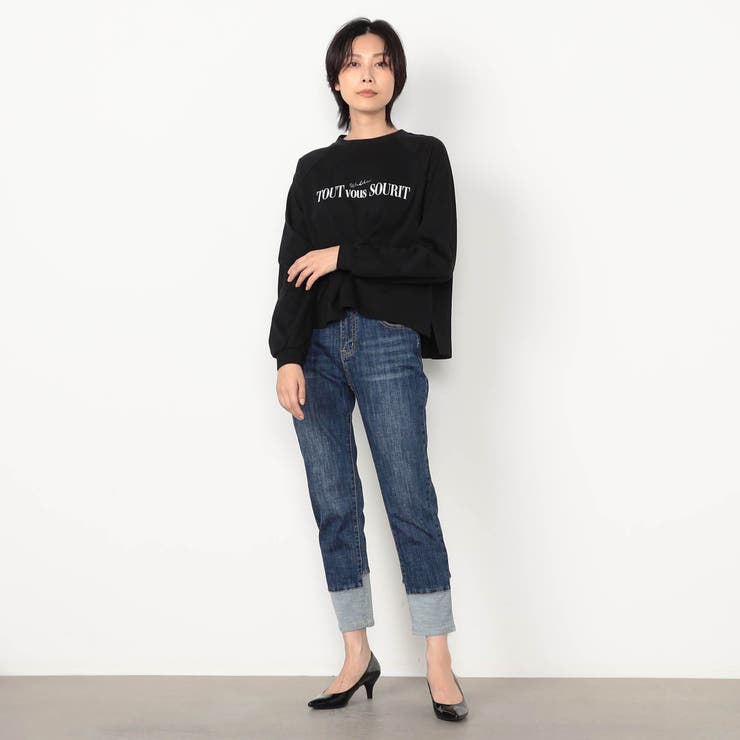 ラグランロゴ長袖Tシャツ 4568-9120 waldo ニコル ショート丈カットソー  綿100 ライトグレー 首の空きが少ない 洗える キレイ目 しっかり生地  レディース NICOLE ラグランロゴ長袖Tシャツ 4568-9120 waldo ニコル