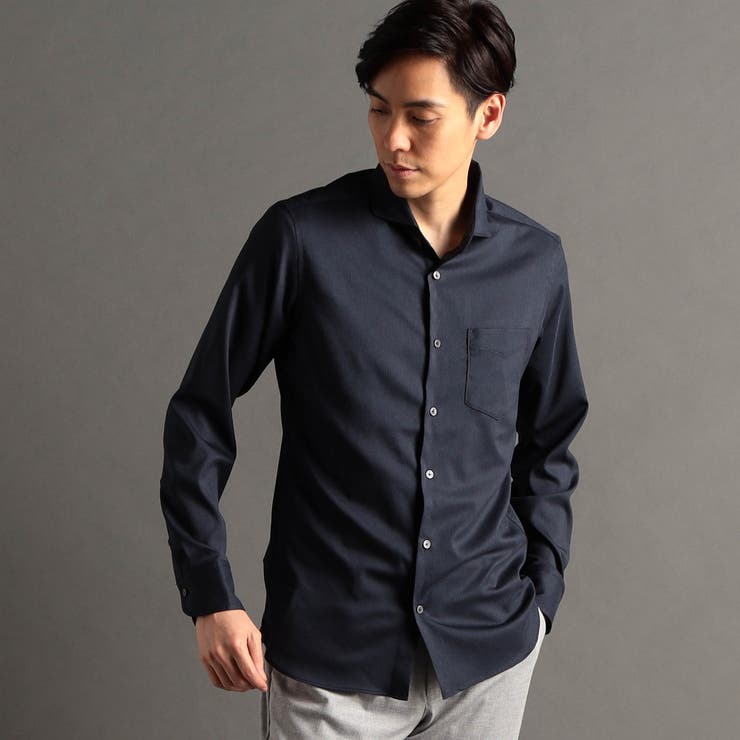 H809◾️アルマーニコレツォーニ　半衿シャツカラーカットソー　ストレッチ EMPORIO ARMANI ストレッチコットン クルーネック 半袖 Tシャツ