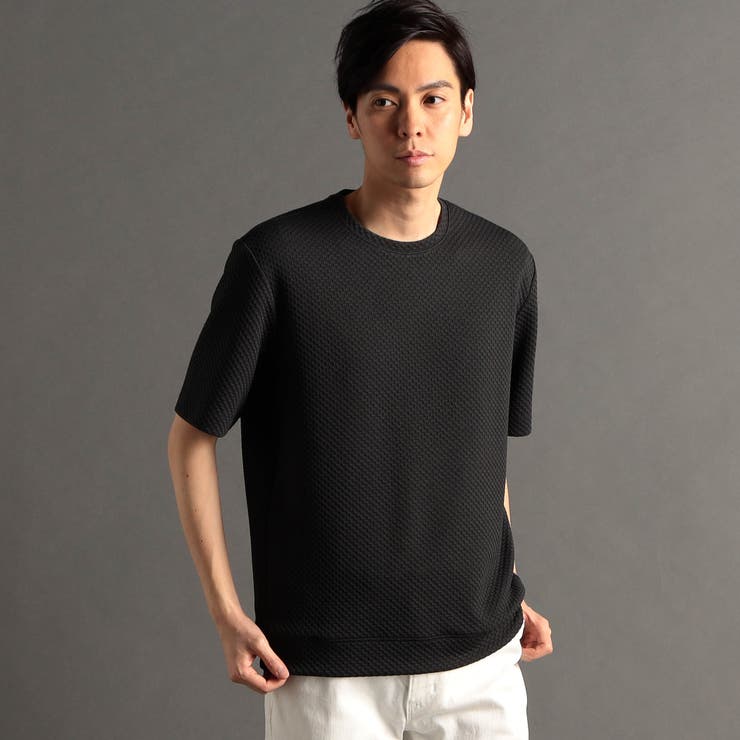 豊富なギフト ジオメトリックブリスタージャカード クルーネックTシャツ[品番 ヨガ・ピラティス