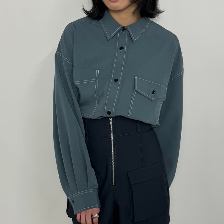 60ブルー | 配色ステッチルーズCPOシャツ | NICOLE