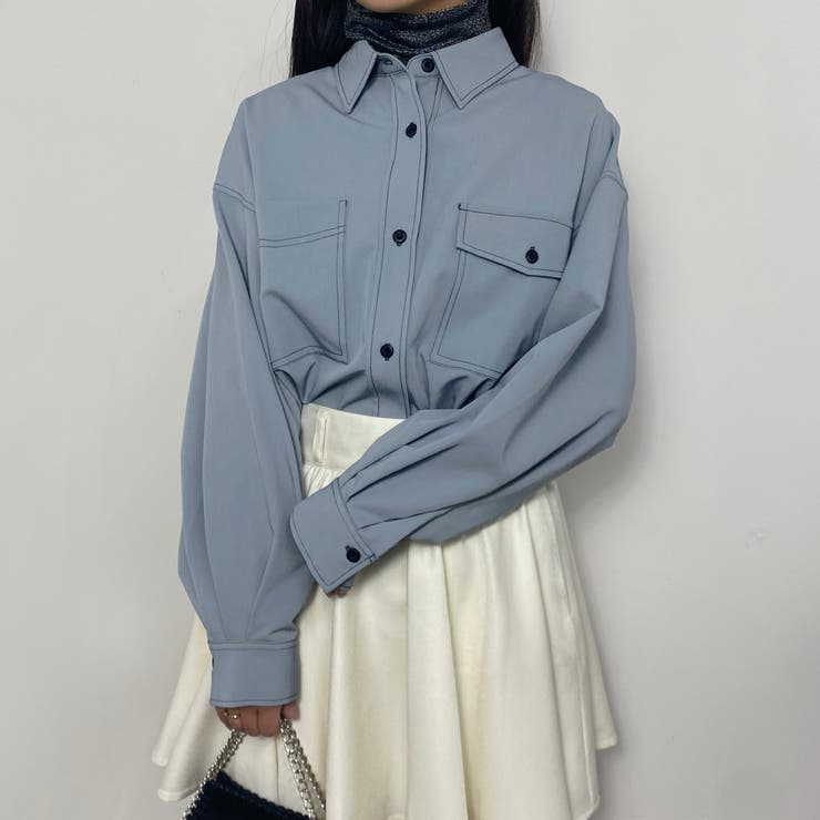 64サックス | 配色ステッチルーズCPOシャツ | NICOLE