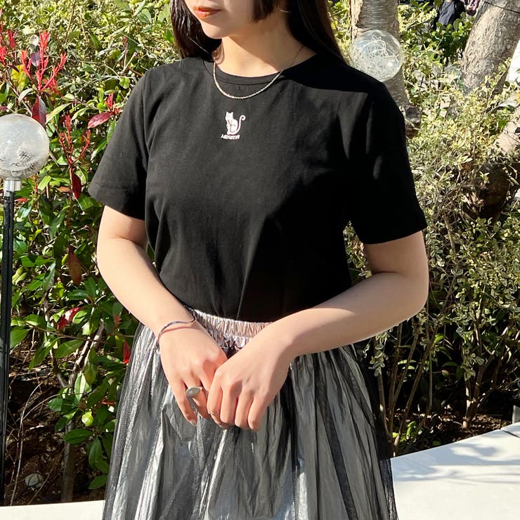 49ブラック | ネコ刺繍Tシャツ | NICOLE