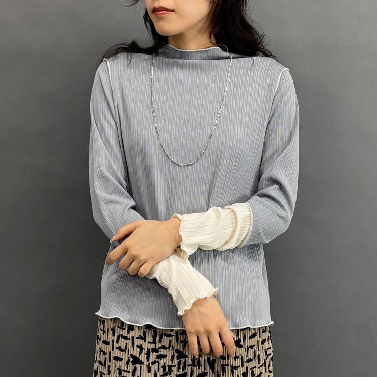 19ライトグレー | 袖配色ランダムリブプルオーバー | NICOLE