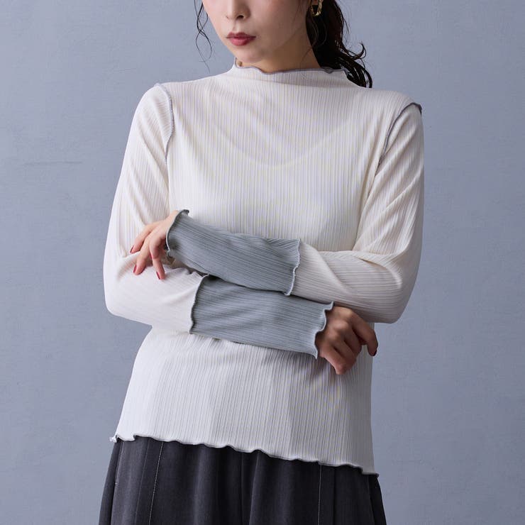 28オフホワイト | 袖配色ランダムリブプルオーバー | NICOLE