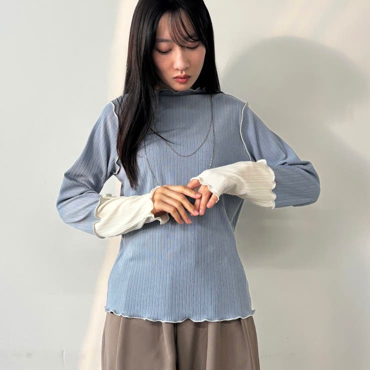 64サックス | 袖配色ランダムリブプルオーバー | NICOLE