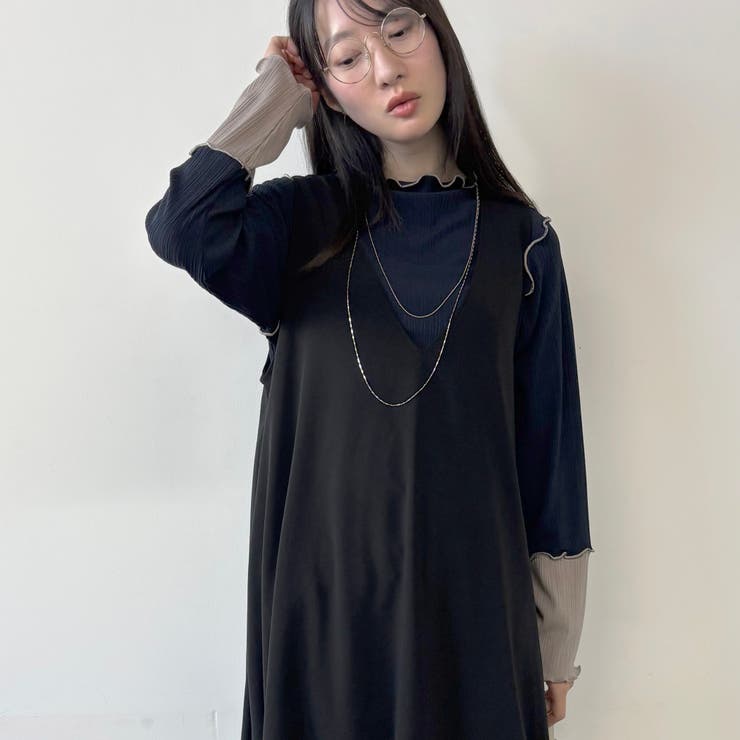 67ネイビー | 袖配色ランダムリブプルオーバー | NICOLE