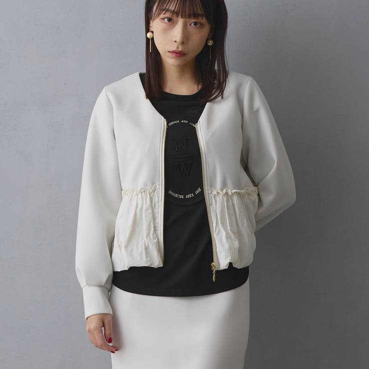 28オフホワイト | 異素材切替ブルゾン | NICOLE
