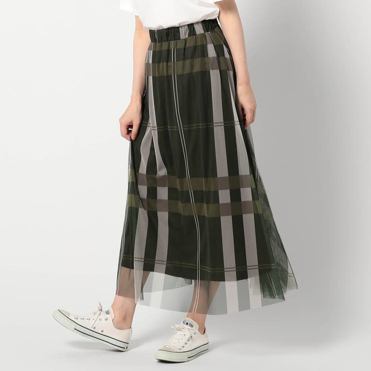 46カーキ | チュールチェックスカート | NICOLE