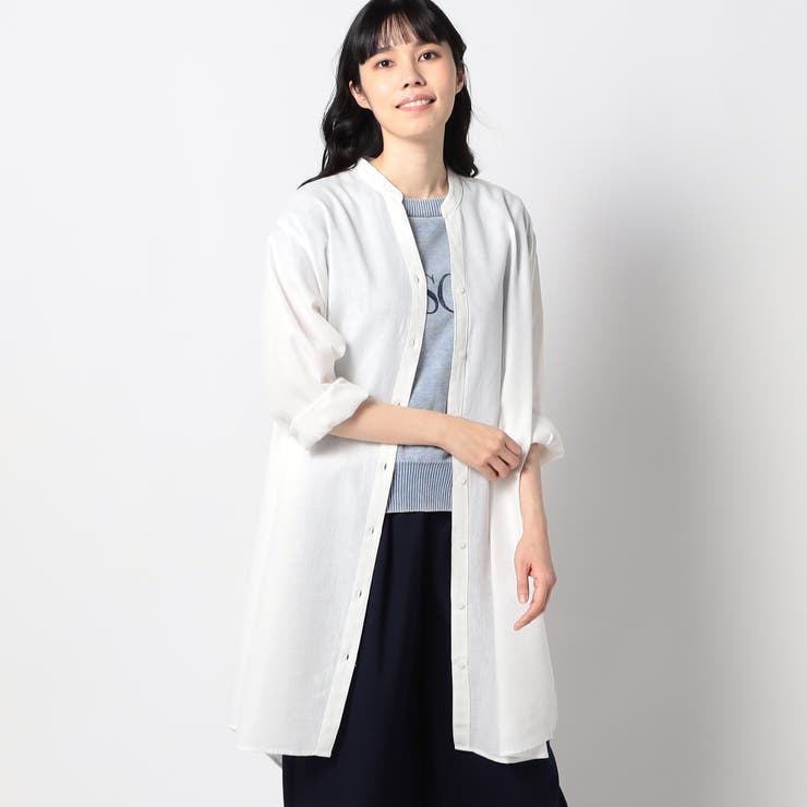 09ホワイト | 【リネン混シリーズ】スキッパー長袖シャツ | NICOLE