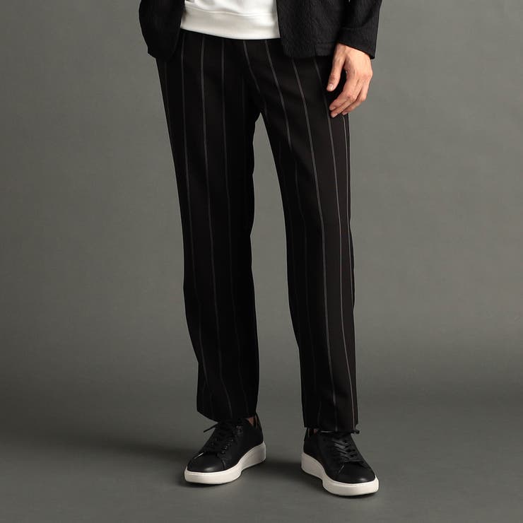 49ブラック | ピンストライプ ワイドトラックパンツ | NICOLE