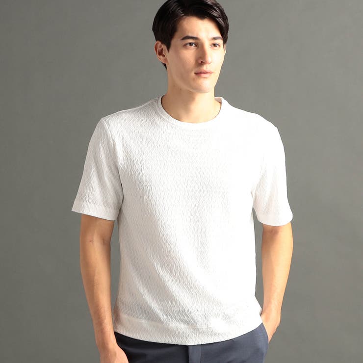 09ホワイト | グラフィックジャカード クルーネックニットTシャツ | NICOLE