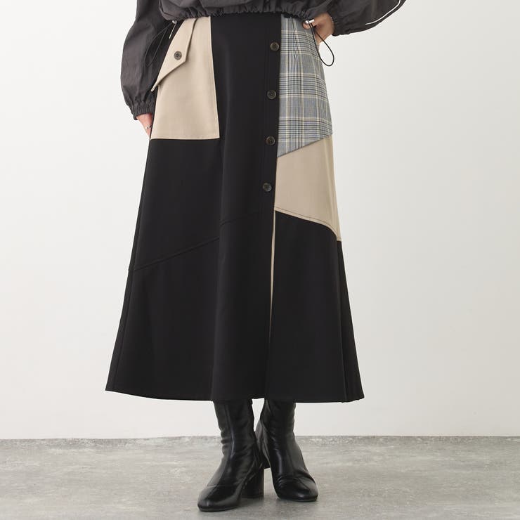 49ブラック | アシンメトリーバイカラースカート | NICOLE