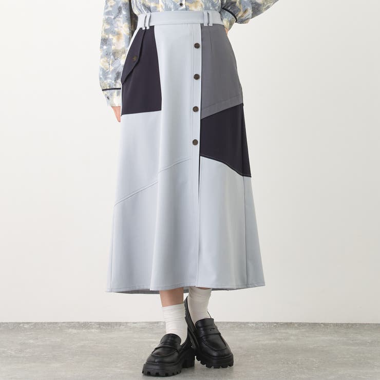 60ブルー | アシンメトリーバイカラースカート | NICOLE