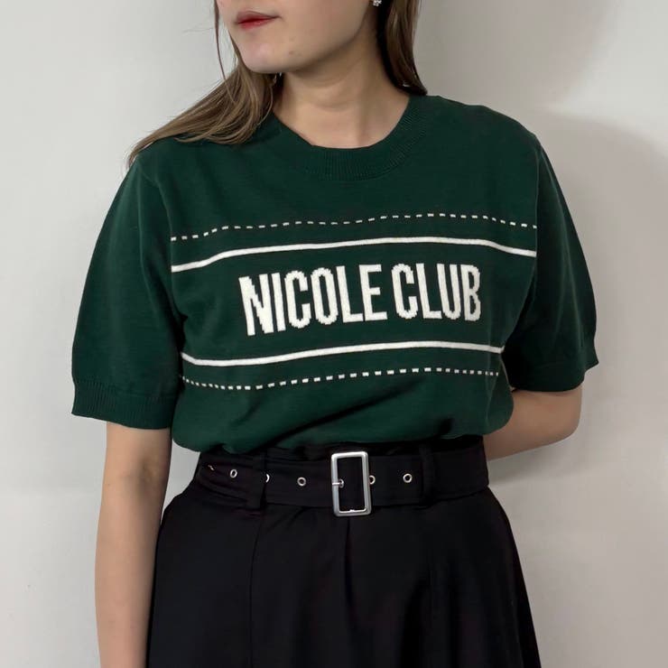 40グリーン | ラインロゴ半袖ニットプルオーバー | NICOLE