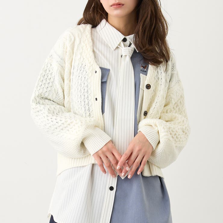 28オフホワイト | ケーブルニットカーディガン | NICOLE
