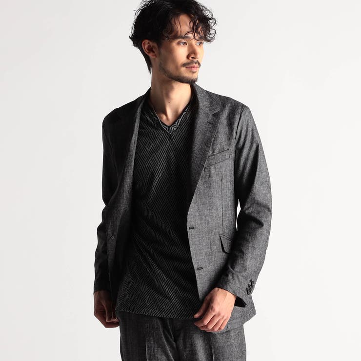 49ブラック | ブライトシャンブレー ２Ｂジャケット | NICOLE