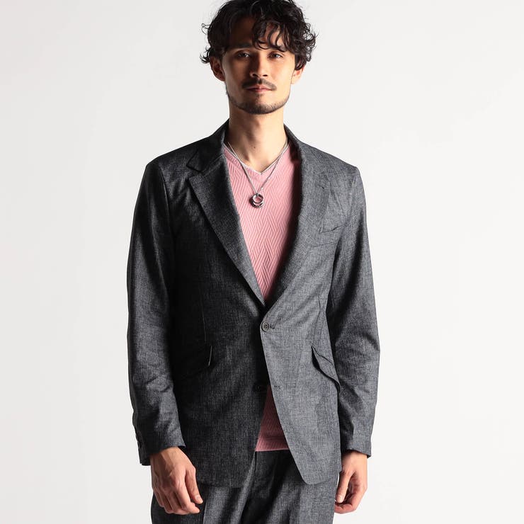 67ネイビー | ブライトシャンブレー ２Ｂジャケット | NICOLE