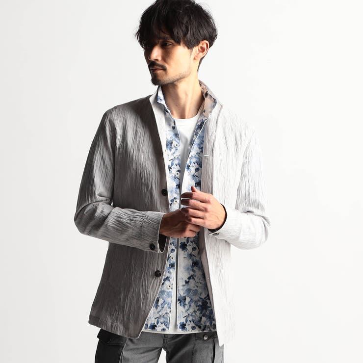 19ライトグレー | エステルクレープ スタンドカラーカヴァーオールジャケット | NICOLE