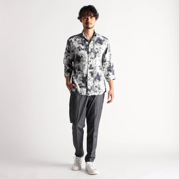 よっぴ様 アラカルトプリント 7分袖ショートスタンドカラーシャツ[品番