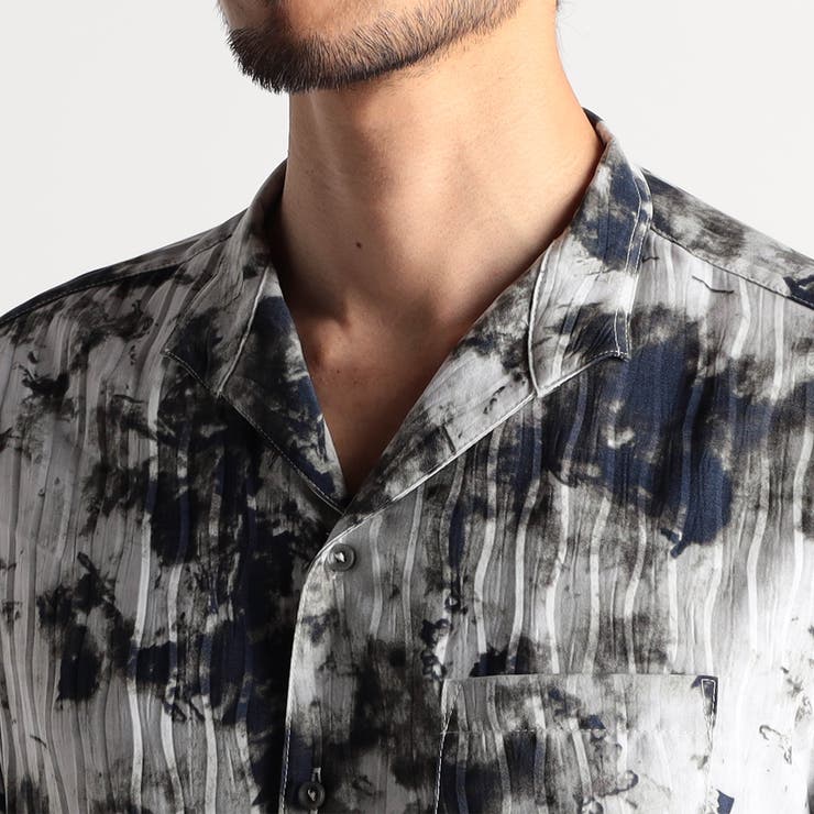 アラカルトプリント 7分袖ショートスタンドカラーシャツ[品番