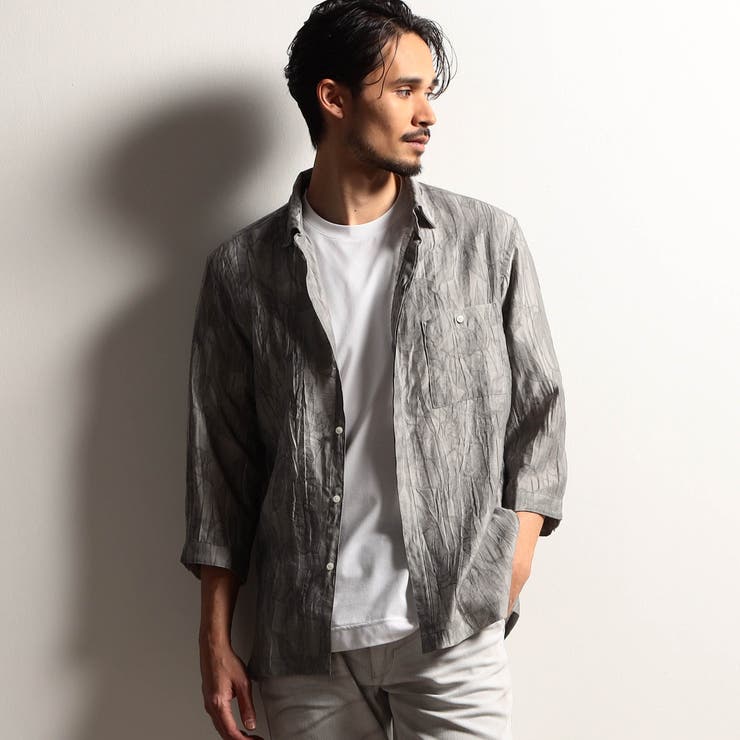 19ライトグレー | 【RIELABO】シアージャカード ７分袖ショートレギュラーカラーシャツ | NICOLE