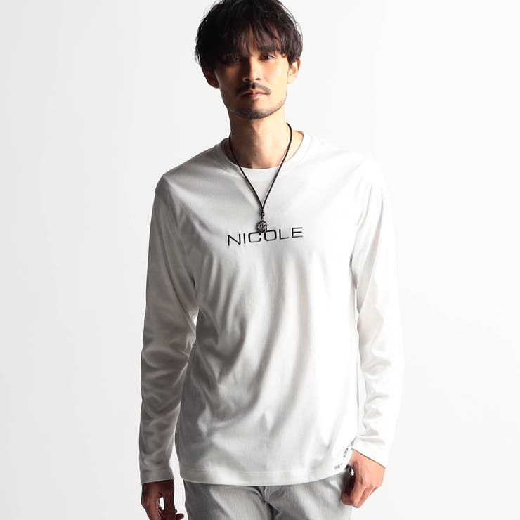 09ホワイト | ロゴ刺繍長袖Tシャツ | NICOLE