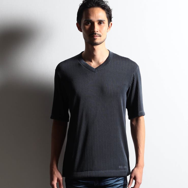 RIELABO】タックボーダー 半袖VネックTシャツ[品番：NICW0006365 