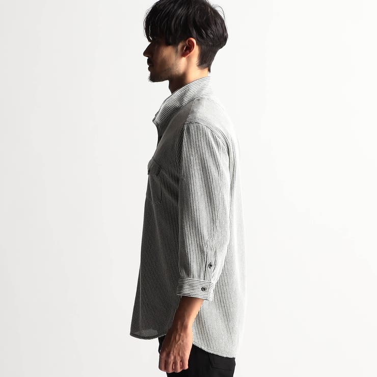 ラッセルストライプスタンドカラー7分袖シャツ | NICOLE | 詳細画像7 