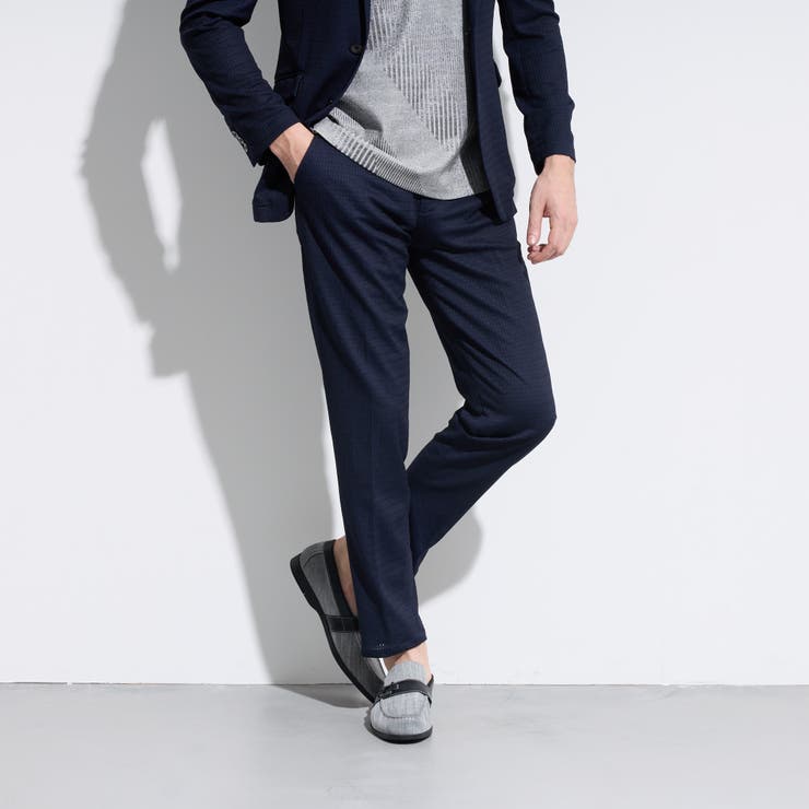 67ネイビー | シアージャガードニットパンツ | NICOLE