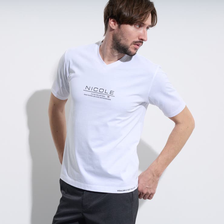 09ホワイト | 激シルケットVネック半袖Ｔシャツ | NICOLE
