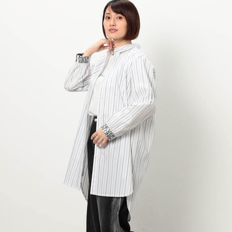 28オフホワイト | 【WALDO】ストライプテープロゴ入りシャツ | NICOLE