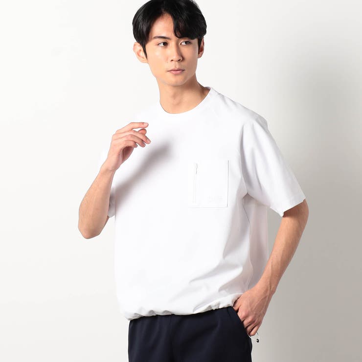09ホワイト | 圧縮マイクロカノコ異素材切り替えTシャツ | NICOLE