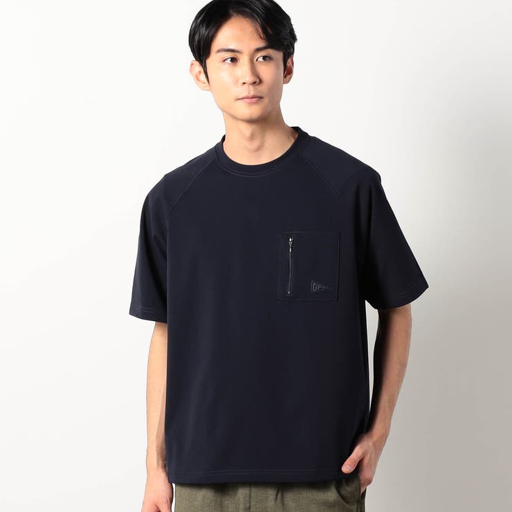 67ネイビー | 圧縮マイクロカノコ異素材切り替えTシャツ | NICOLE