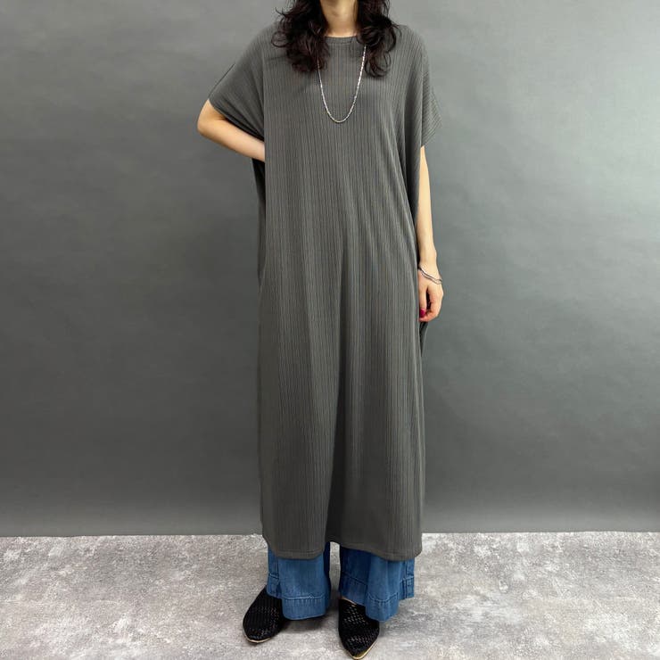 46カーキ | ランダムリブ素材ゆったりワンピース | NICOLE