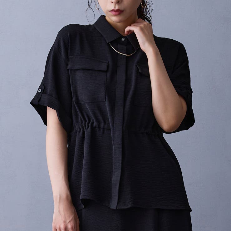 49ブラック | ウエストドロスト半袖シャツ | NICOLE