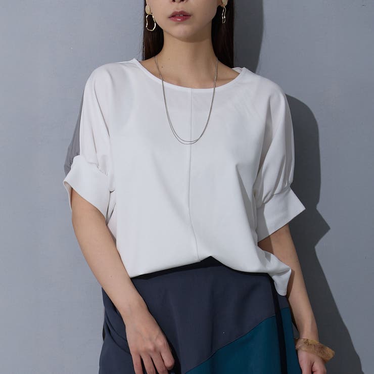 28オフホワイト | 異素材切り替えTEE | NICOLE