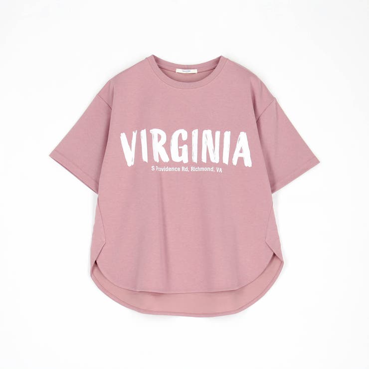 08ピンク | 手書き風ロゴ ラウンドヘムTシャツ | NICOLE