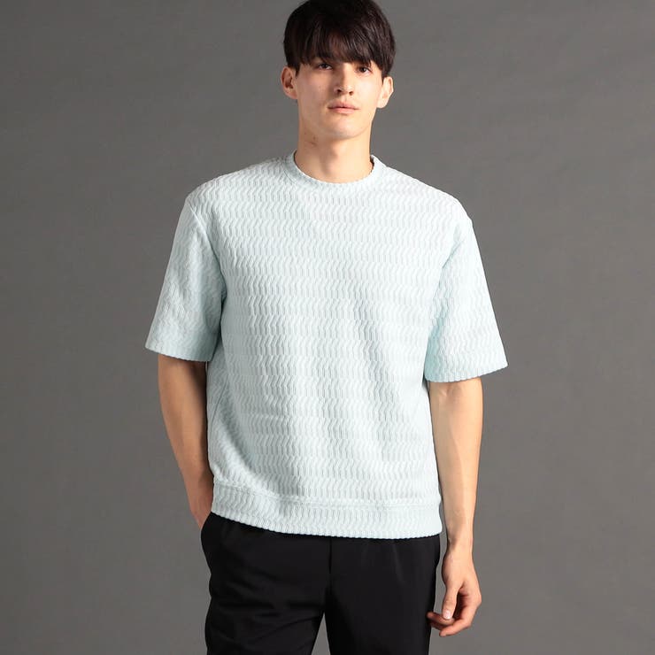 ジオメトリックジャカード クルーネックニットTシャツ[品番