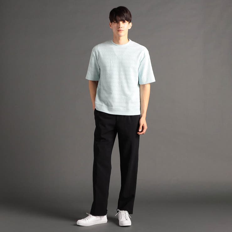 ジオメトリックジャカード クルーネックニットTシャツ[品番