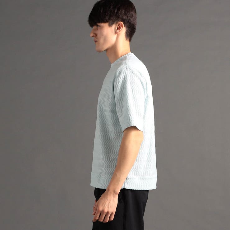 ジオメトリックジャカード クルーネックニットTシャツ[品番