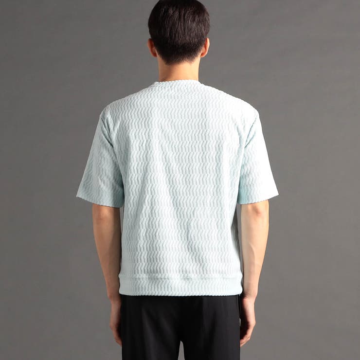 ジオメトリックジャカード クルーネックニットTシャツ[品番
