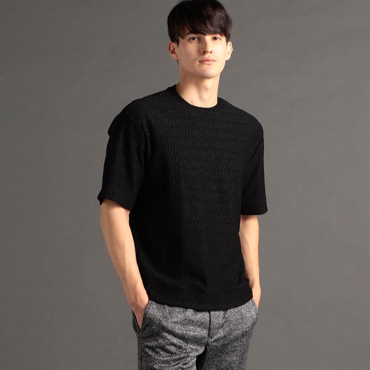 ジオメトリックジャカード クルーネックニットTシャツ[品番