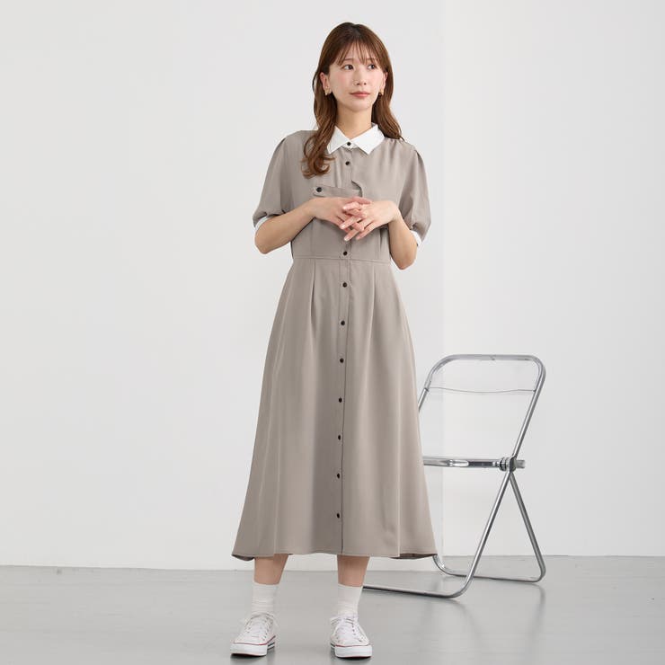 18ベージュ | フロントタブデザインワンピース | NICOLE