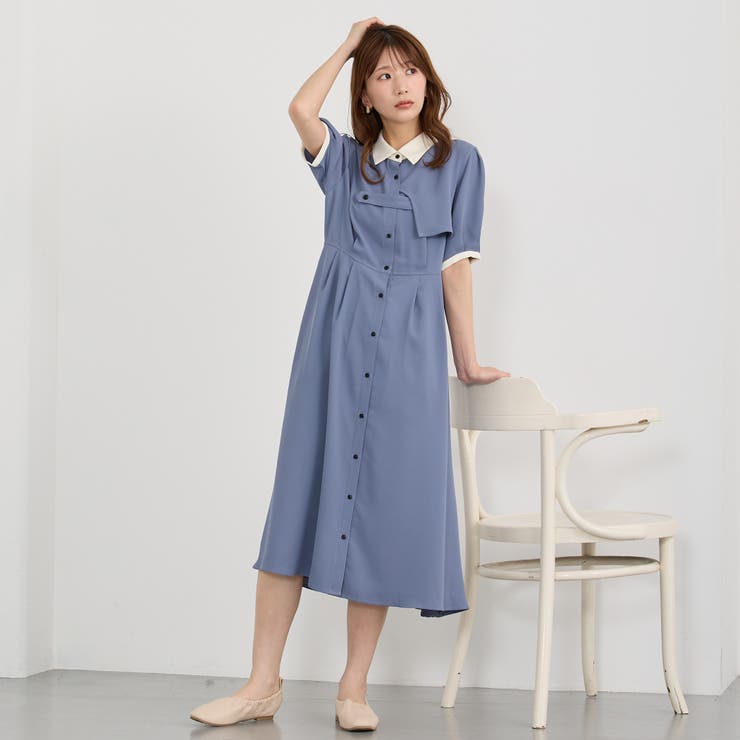 60ブルー | フロントタブデザインワンピース | NICOLE